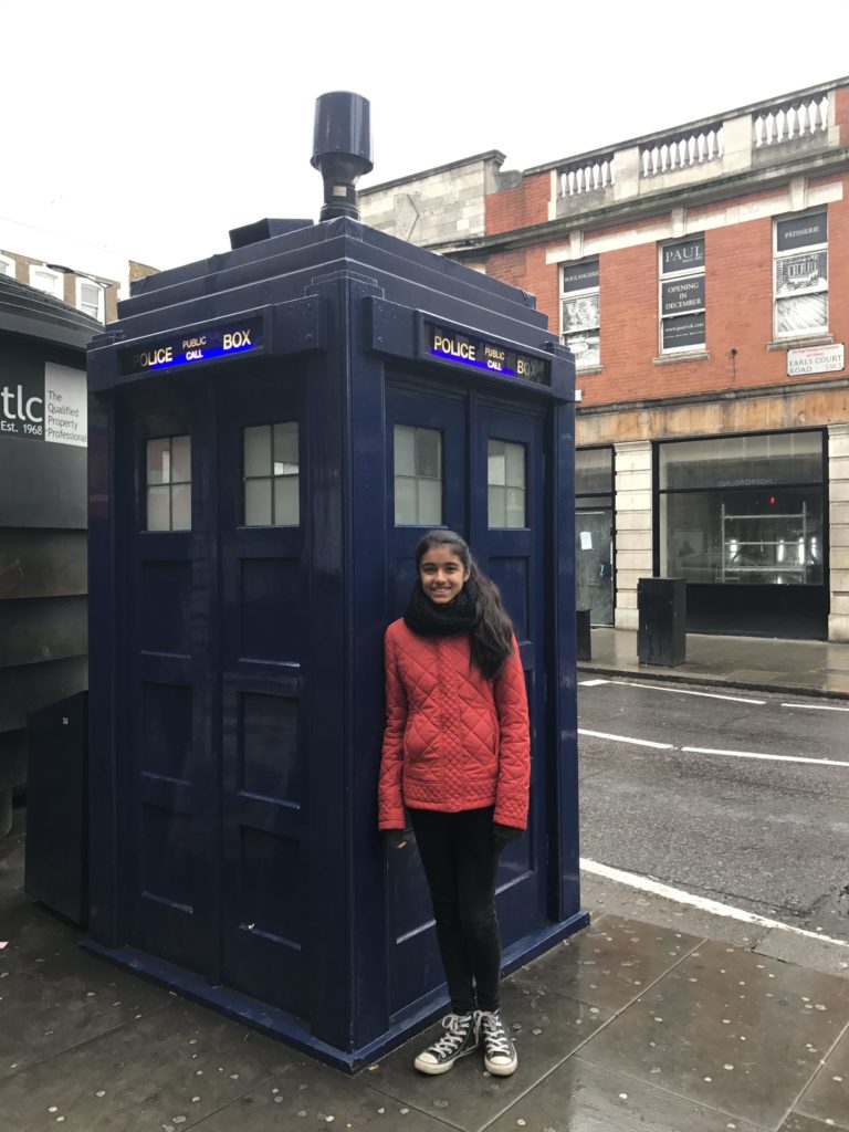 With the Tardis from Doctor Who outside of Earl's court station in London.