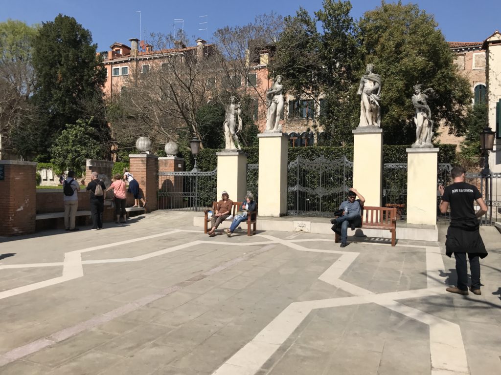 One of the sitting areas in the Ca'Rezzonica Palace garden in Venice.