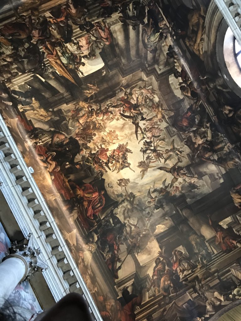 Lazzarini's masterpiece canvas in San Pantalon church. The largest ceiling canvas painting in the world, depicting The Martyrdom and Apotheosis of St Pantalon.