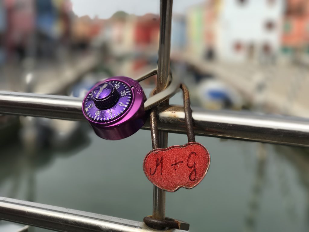 Even the love locks in Burano are colorful and artistic 