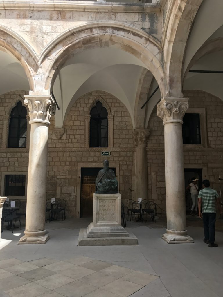 The courtyard and staircase form a beautiful venue for concerts in Dubrovnik. 