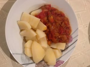 While we don't usually care for potatoes, these was sweet and tender but the tomato curry was really good. 