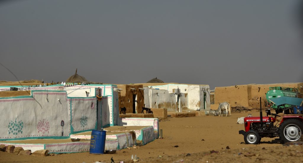 Village with white houses. 