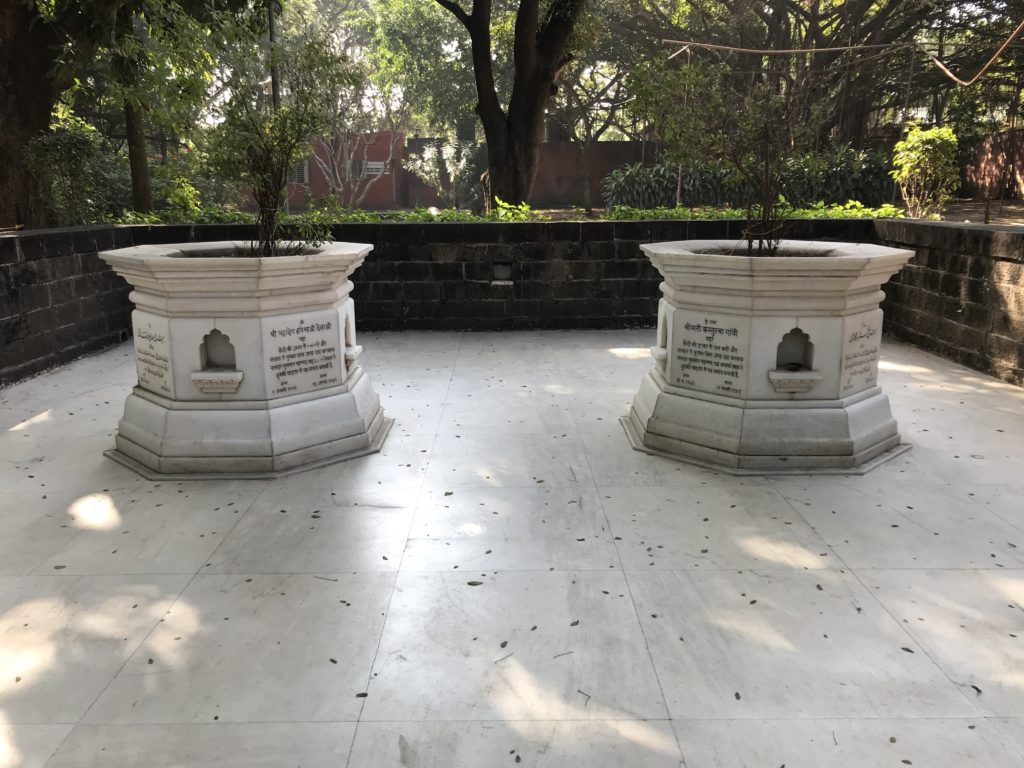 Kasturba Gandhi and Mahadev Desai’s samadhi in Agakhan palace grounds. Like mother and son lay in peace. 