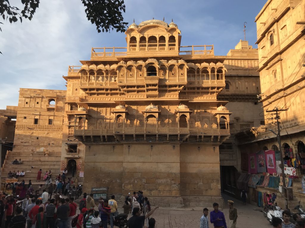 Jaisalmer - King’s palace in the middle, queen’s palace on the right and King’s announcement platform on the left. 