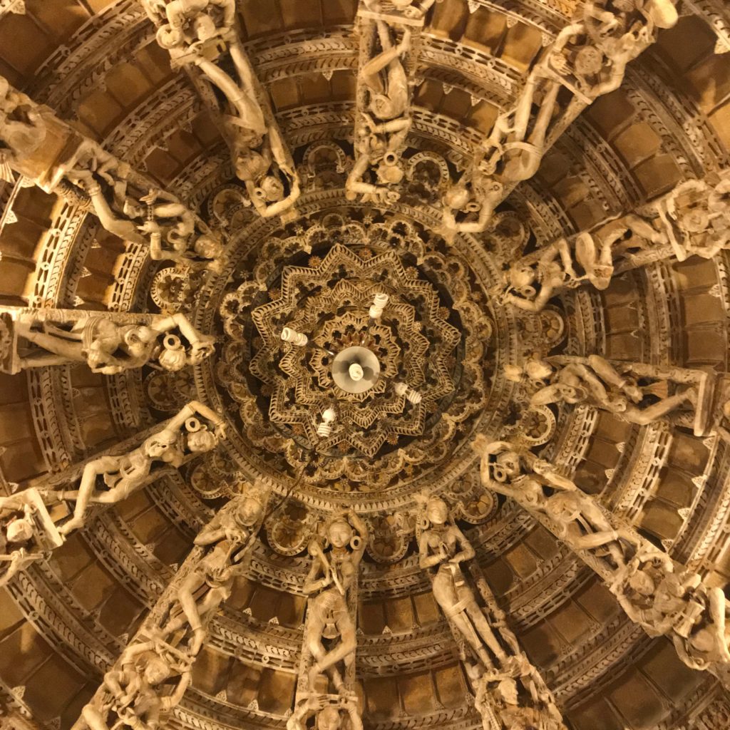 The ceiling In Adinath swami’s temple is adorned by near life size statues. 