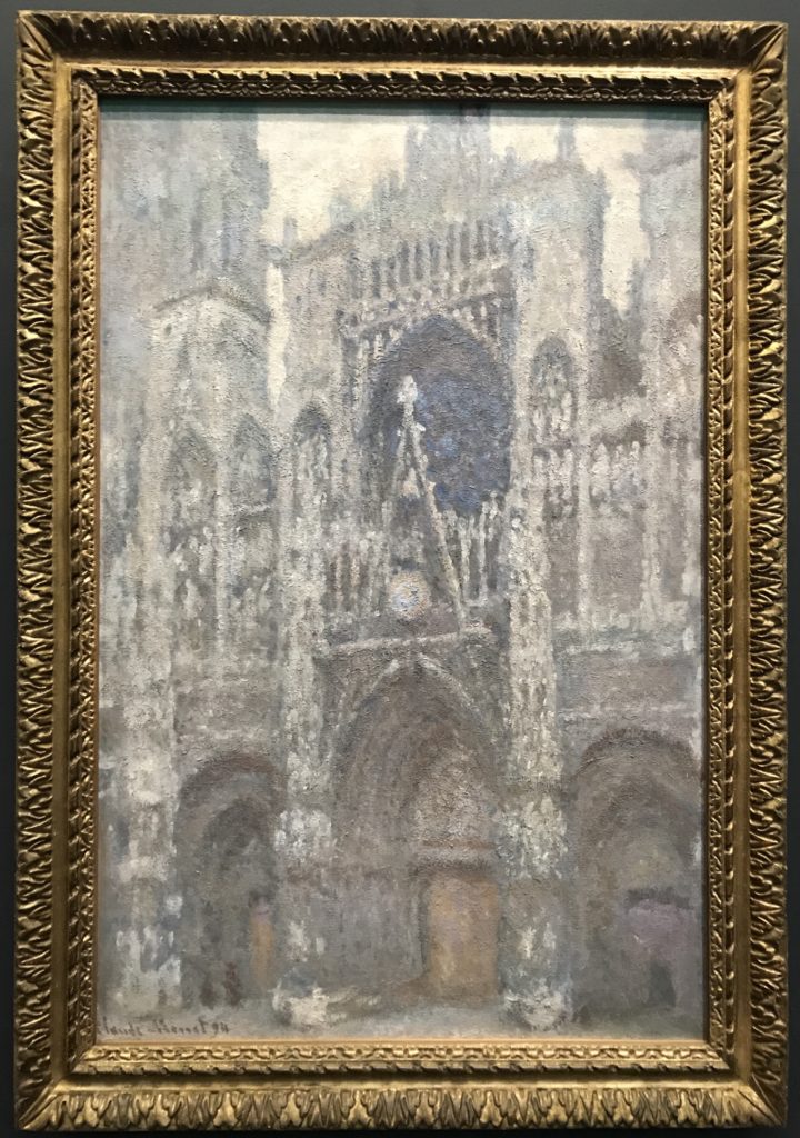 Monet created a series of paintings of the cathedral, in all seasons and times of the day. The various lighting combinations resulted in many different paintings. To make the series a reality, Monet rented an apartment across from the cathedral and painted endlessly for months! It was very intense, backbreaking work but the results are fantastic. Here is a gray cathedral on a cold winter day. 