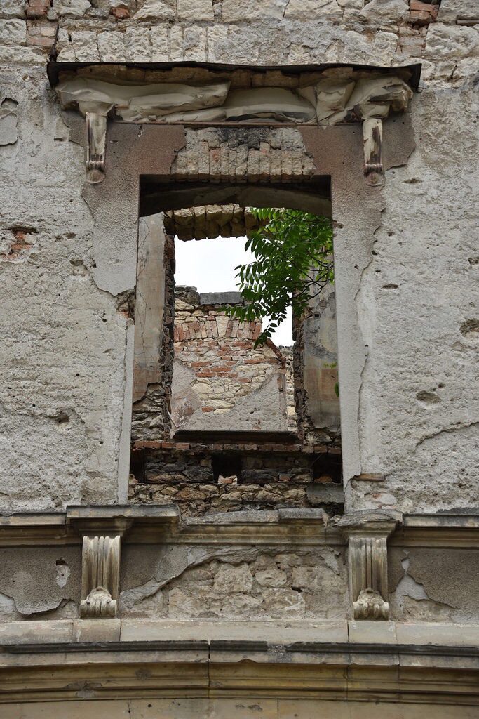 Looking into one of the windows of this large house. 