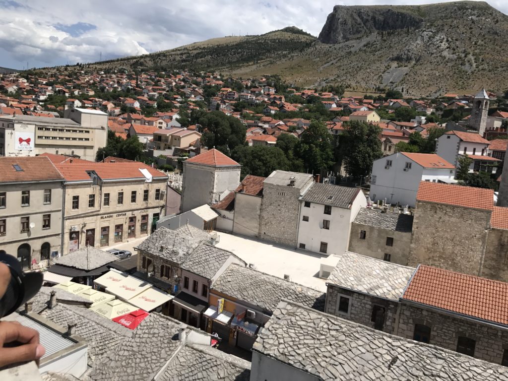 Looking down from Mostar's mosque, you can see that much of the city as been rebuilt and there is hope for the future.