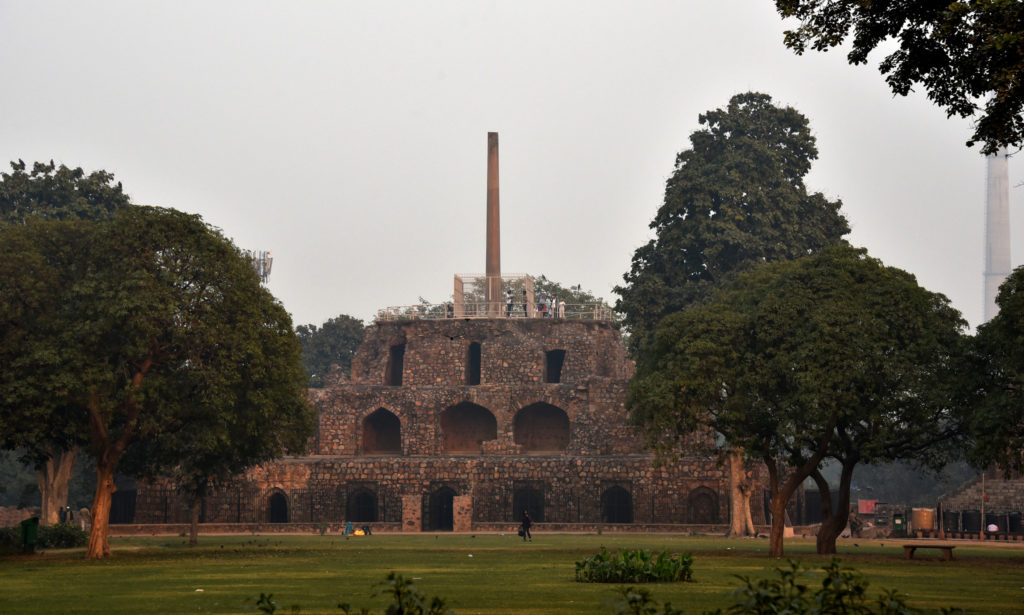 The impressive three story pyramidal building especially commissioned by Feroz Shah inside the Sultanate's fort, served as the grand base for Ashoka's pillar.