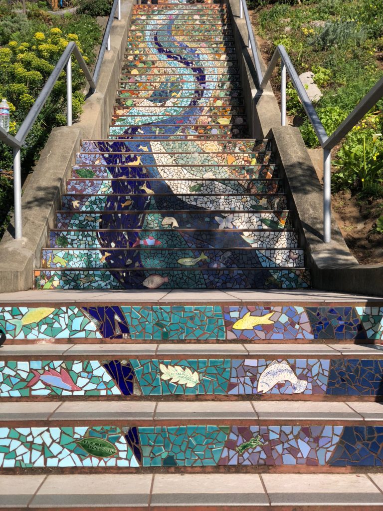 Three sections showing a larger scene at the 16th Avenue Tiled Steps