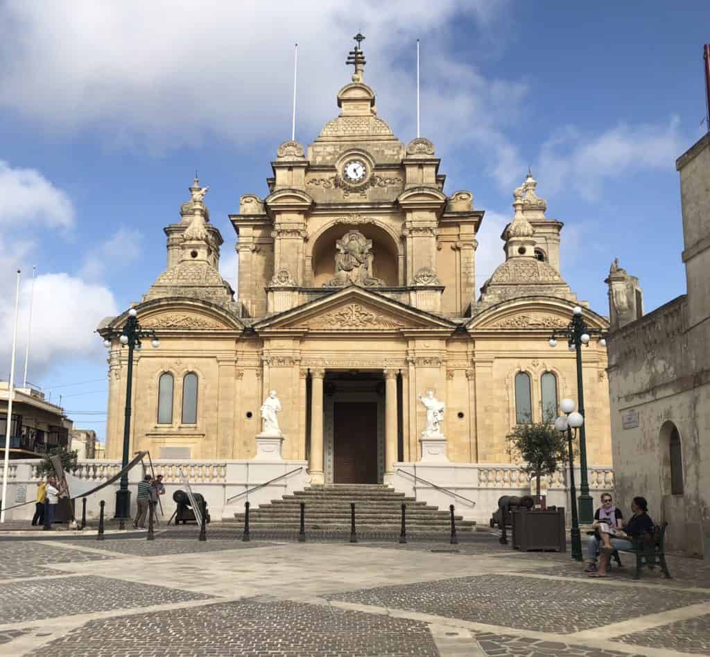 The town square and church of Nadur, Gozo.