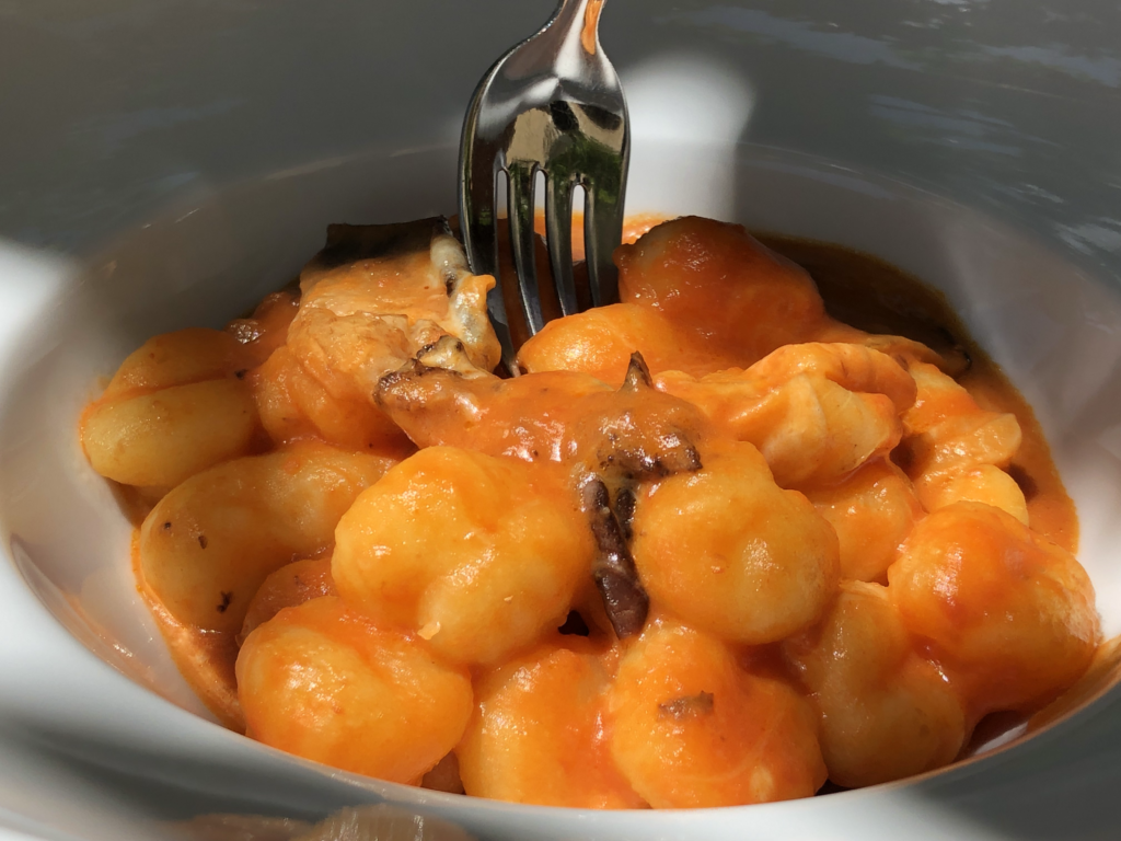 Gnocchi in Sicilian cherry tomato sauce with aubergines