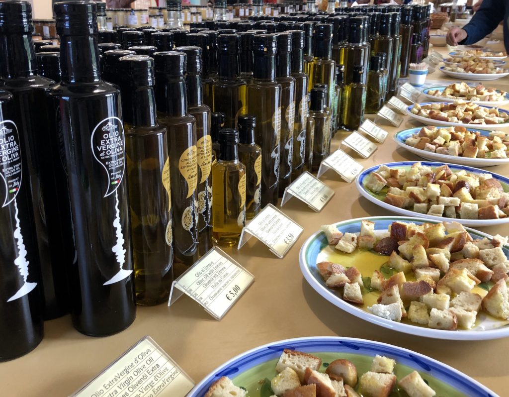 A variety of olive oils for tasting with bread in Sicily