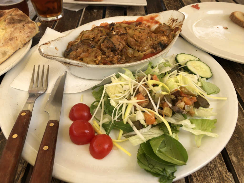 A kind of stew - layers of tomato, eggplants, peppers, sheep cheese and spices. It’s an absolutely delicious Maltese dish. 