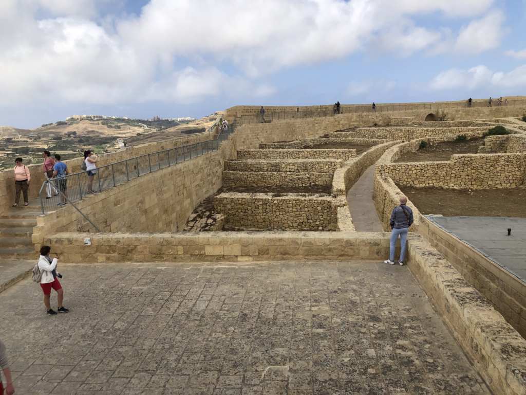 Great food with views all around, from the top of the Gozo fort. 