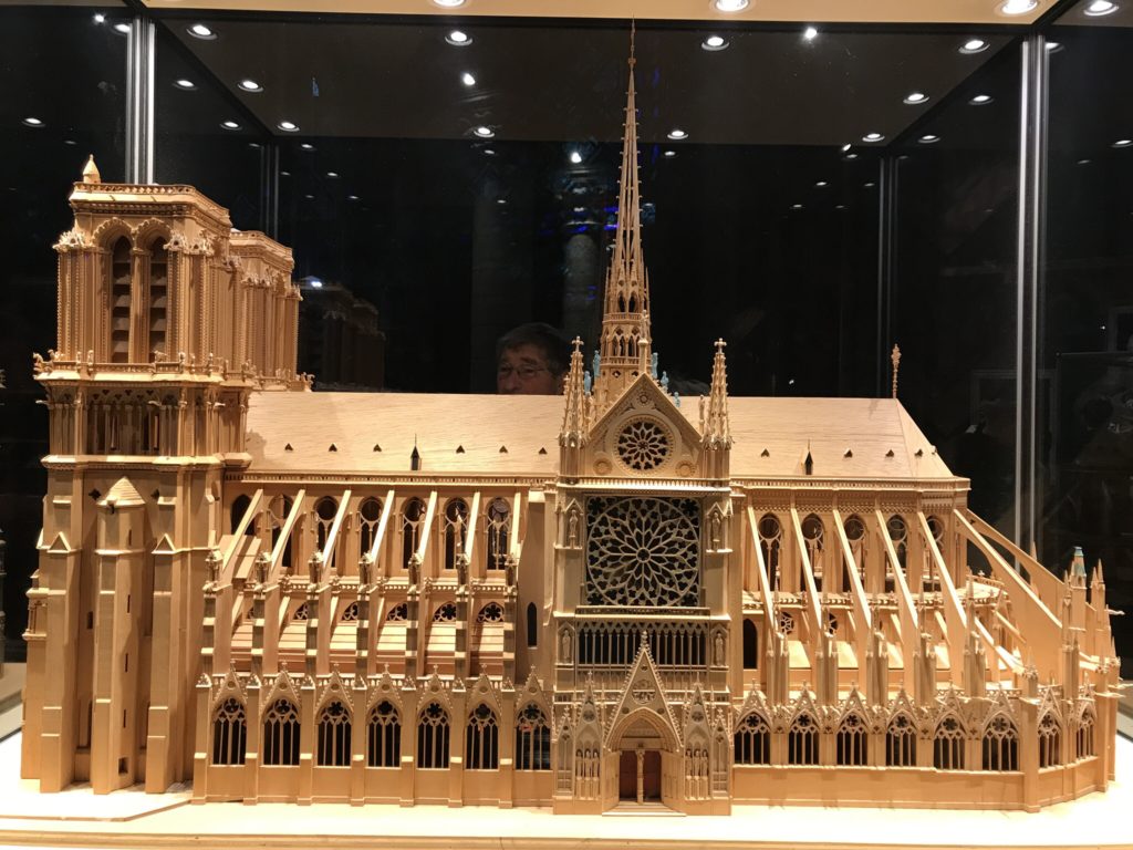 A scaled model of Notre Dame Cathedral in Paris