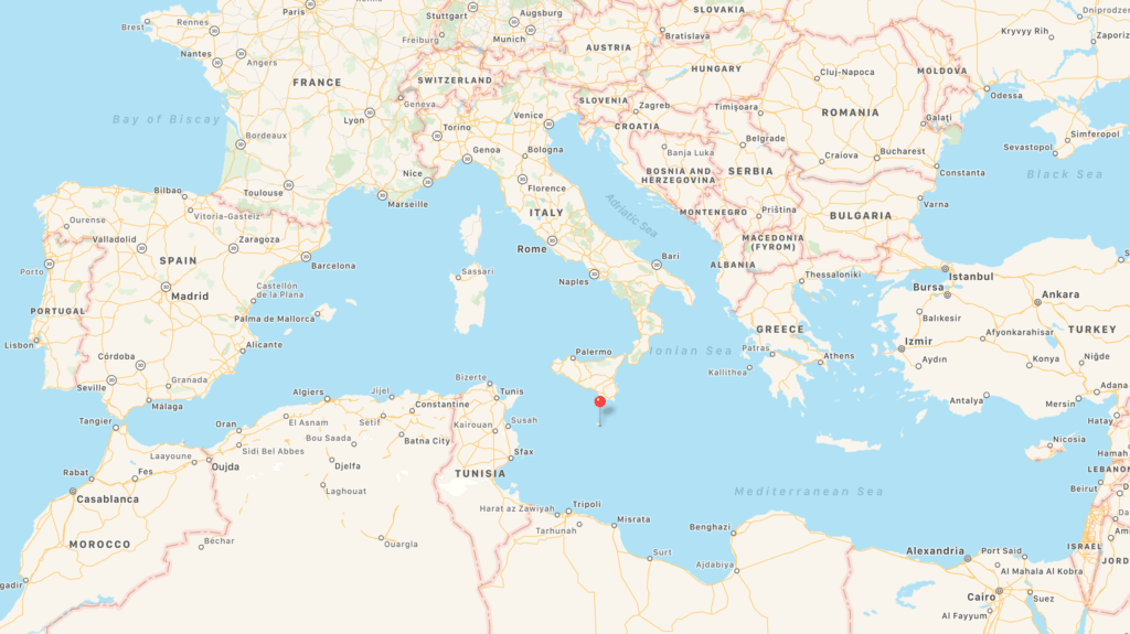 Malta is a tiny little dot in the Mediterranian Sea, just south of Sicily.
