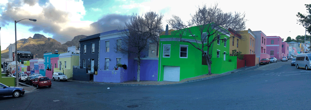 The street corner in Bo-Kaap located diagonally across from Bismillah Restaurant.