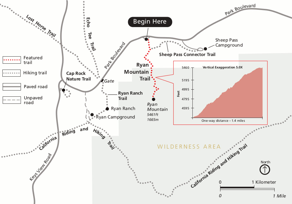 Ryan mountain trail map in Joshua Treen NP