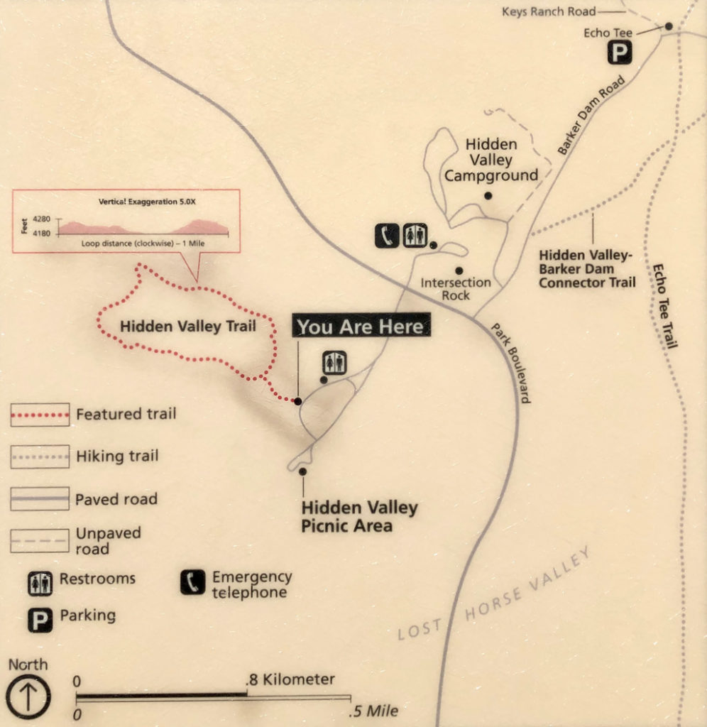 Hidden Valley trail maps in Joshua Tree National Park.