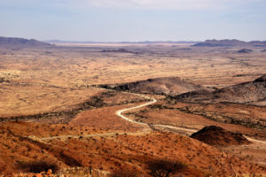 Namibia landscape when driving through mountain pass