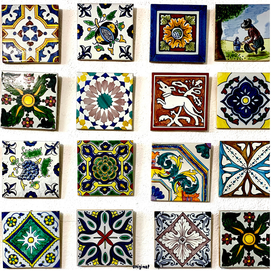 A display of tiles in a shop in Sintra old town shopping area