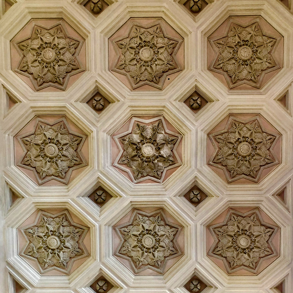 Gorgeous 3D tile on the ceiling of a room in Pena Palace, Sintra in Portugal