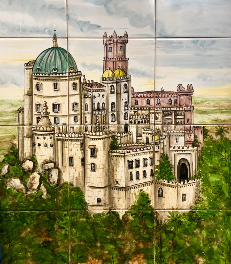 Pena Palace captured on tiles. In Sintra, Portugal