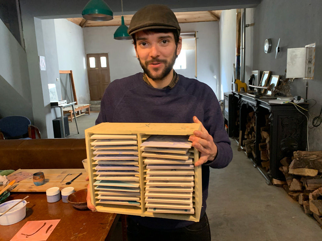 Our tiles are ready to be racked and baked in the kiln. in Porto.