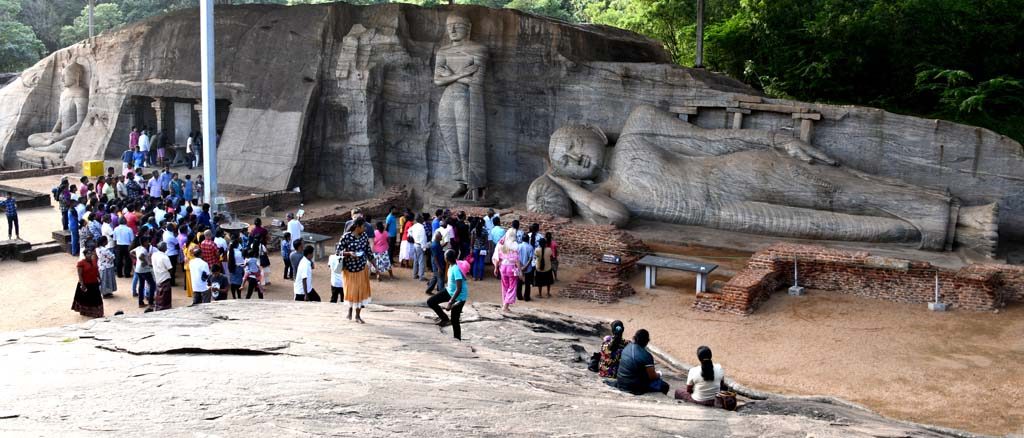 Polonnaruwa Gal Viharaya very rare standing buddha, reclining Buddha and Dhyan Mudra Buddha in one place. In Sri Lanka.