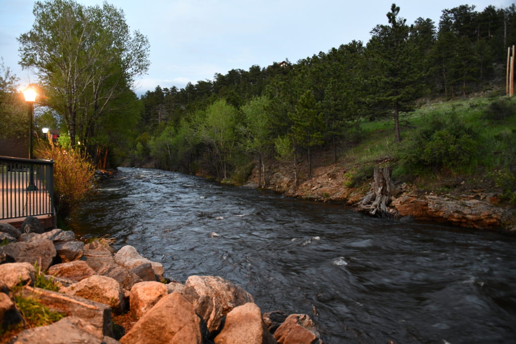 Downtown Estes Park along a stream