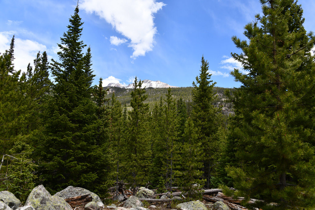 Views of Longs Peak, a Fourteener and other mountain ranges in Rocky Mountain National Park.