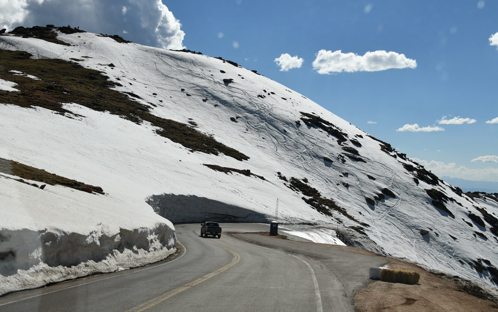 Ski tracks along Pikes Peak Highway