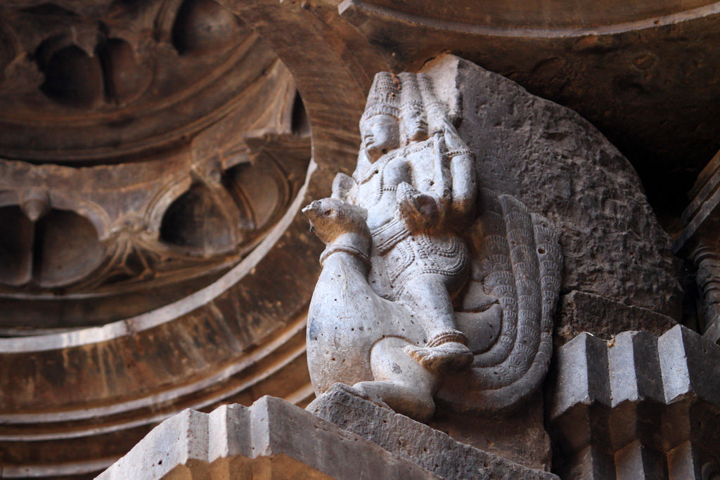 Lord Kartikeya on his peacock, a beautiful statue in Kopeshwar temple in Khidrapur