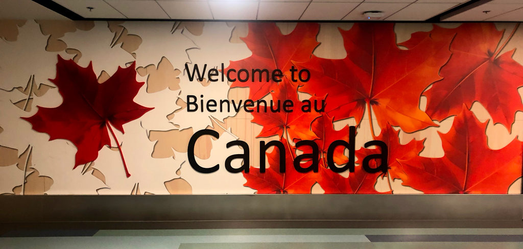 Welcome to Canada sign when starting our Canadian Rockies trip