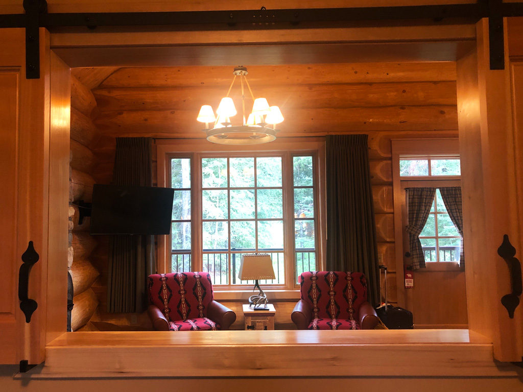 Looking out from the bedroom of our cabin in Alpine village, the great place to stay in Jasper.