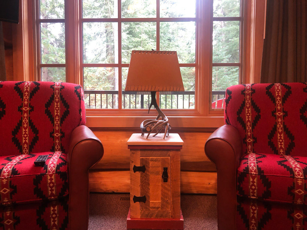 Cool mountain cabin decor at Alpine village in Jasper