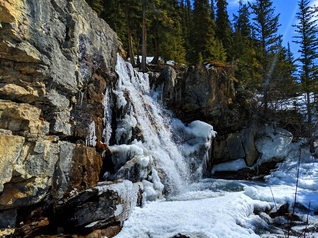 Side view of Tangle Creek Falls in Alberta, Canada