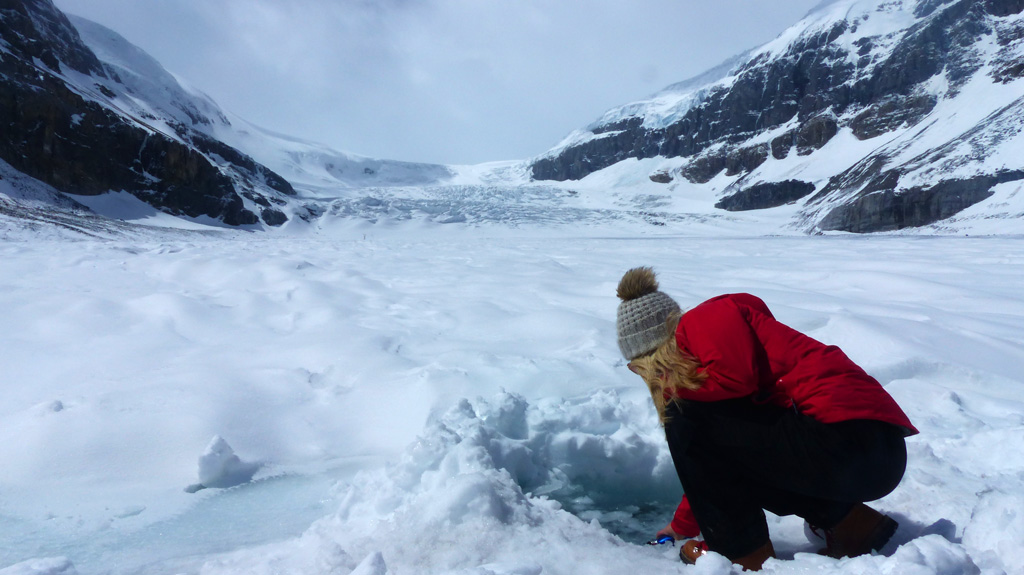 Drinking the ice melt at Athabasca glacier on Columbia Icefield