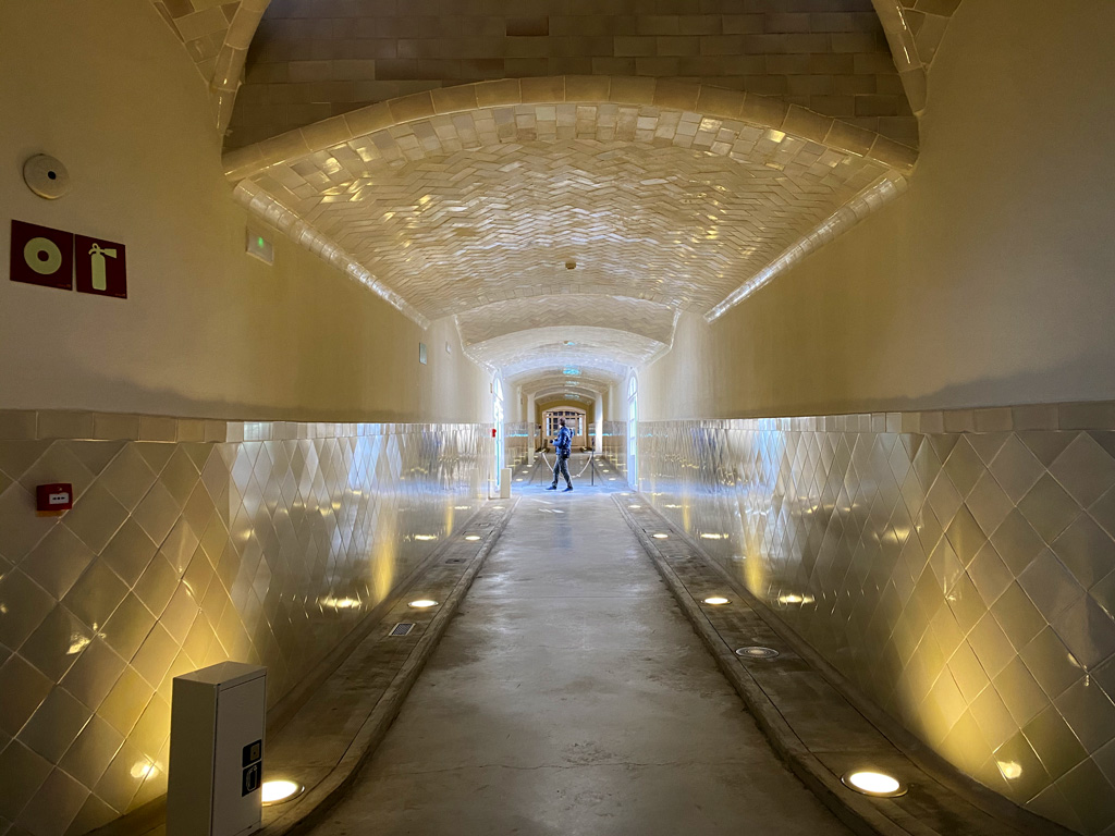 Immaculate underground hallways connect the pavilions in hospital Sant Pau, perfect for all weathers.