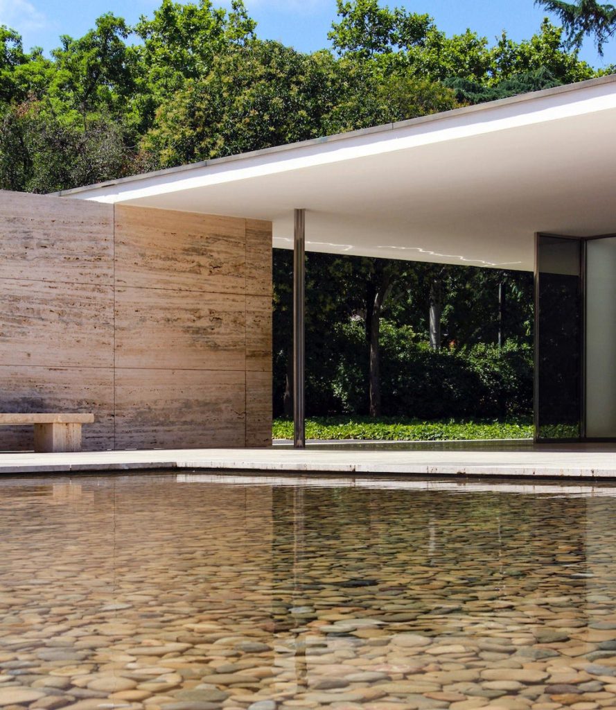 The Barcelona Pavilion in Barcelona, Spain . Architecture by Ludwig Mies van der Rohe