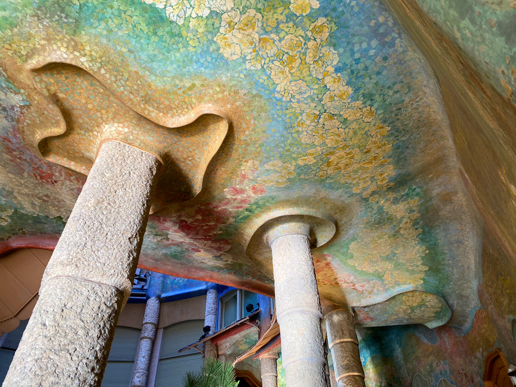 Painting on the ceiling of La Pedrera's Flower courtyard in Barcelona.