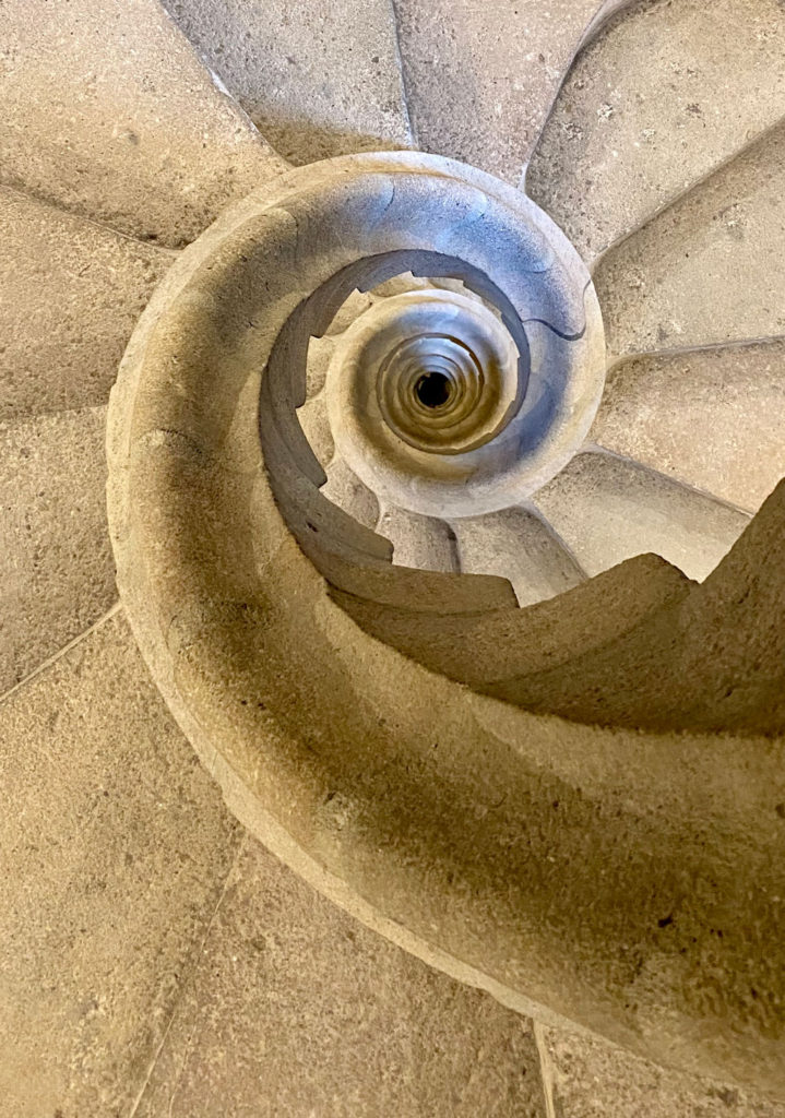 Spiral stairs down the Nativity facade of La Sagrada Familia.