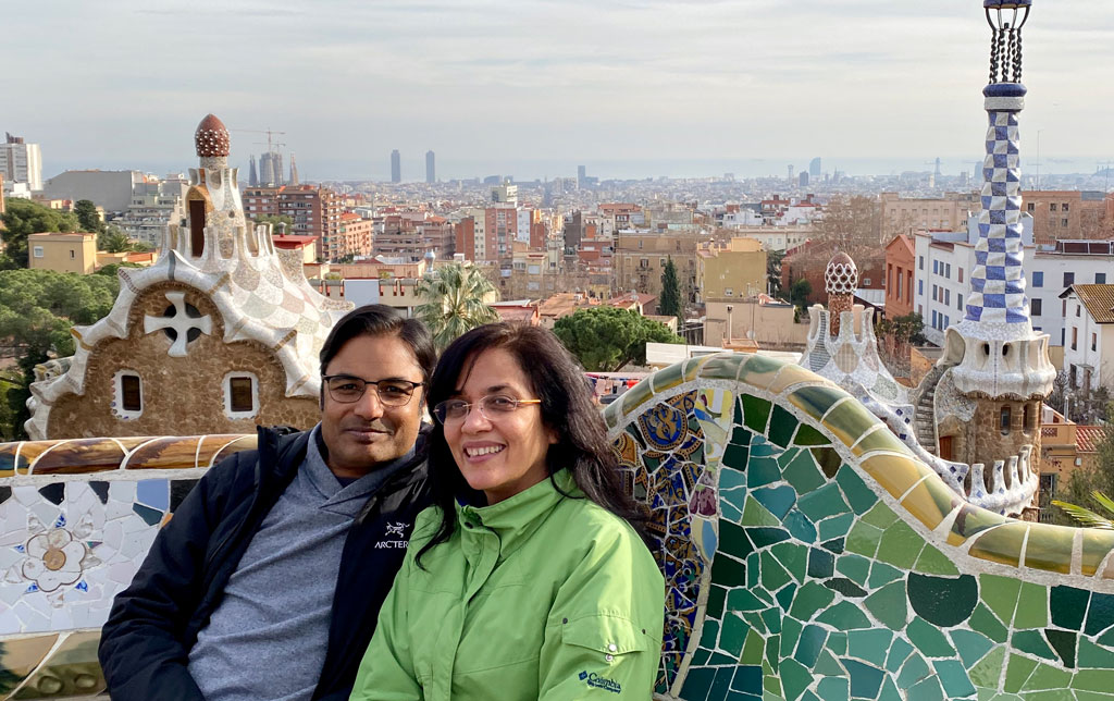 Resting on the beautiful bench in Parc Güell