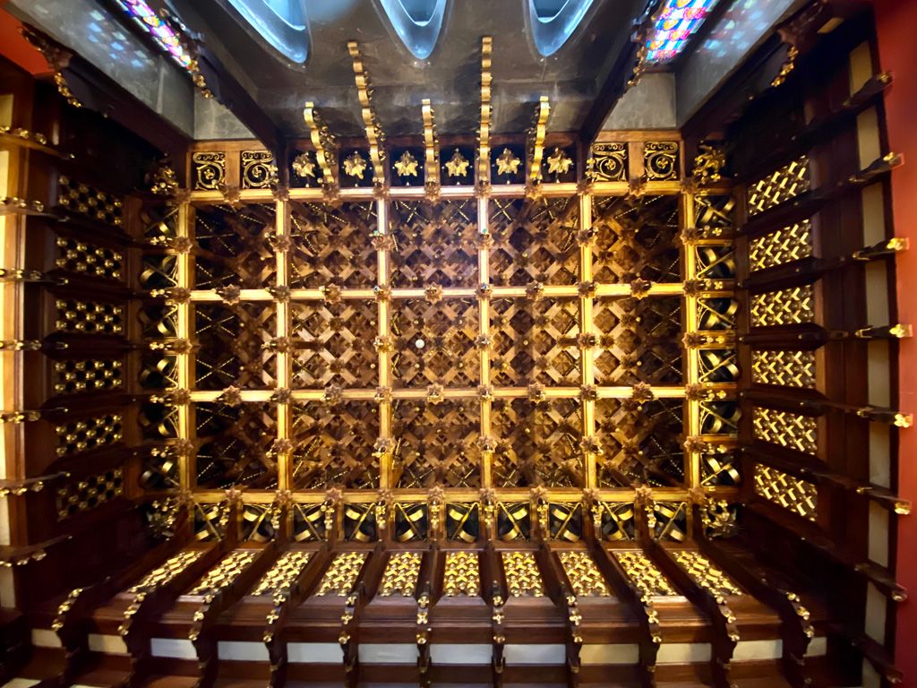 In a ceiling in Palau Guell in Barcelona, Spain. Architected by Antoni Gaudí.