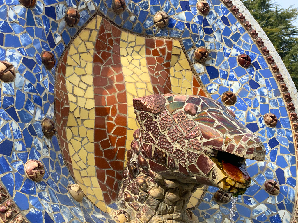 Gaudí's signature dragon in Parc Güell in Barcelona, Spain