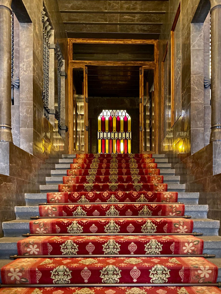 Red carpet entrance of Palau Guell in Barcelona, Spain. Architected by Antoni Gaudí.