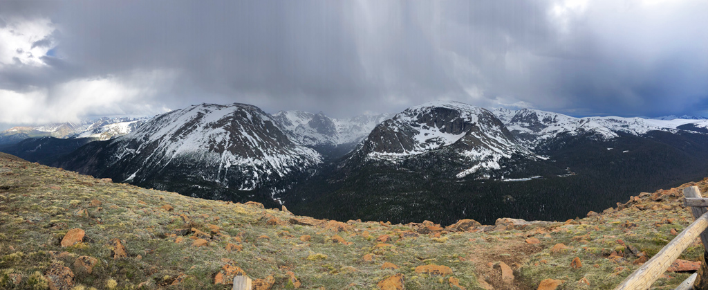 View of Long's Peak (14,255 feet), Stones Peak (12,922 feet) at Forest Canyon Overlook and the fragile tundra vegetation