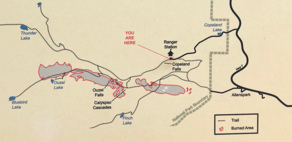 Wild Basin trail map in Rocky mountain National Park